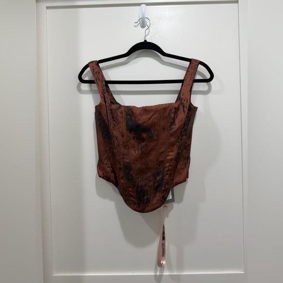 NEW HOUSE OF CB Rafa Satin Longline Corset Top- Rust (size M) - Picture 2 of 6